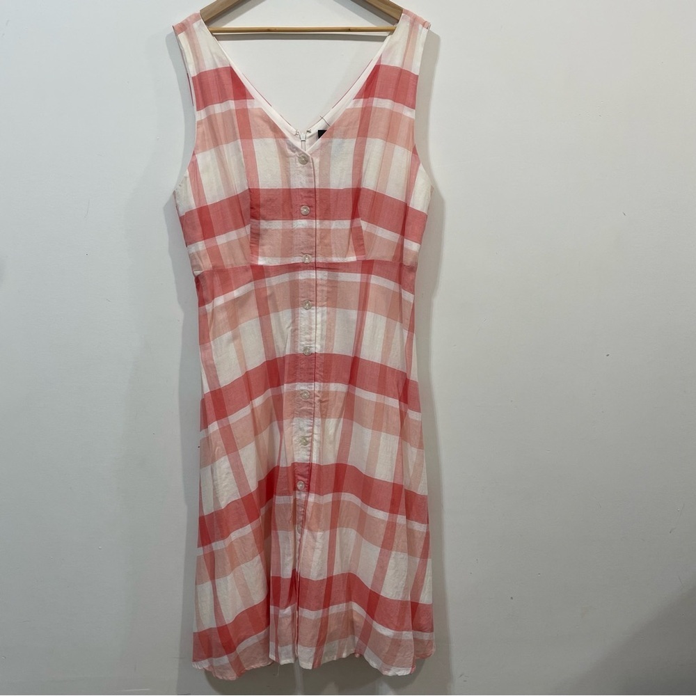 NWT Alex Marie Papaya Ivory Plaid Button Front Cotton Midi Dress Size 18